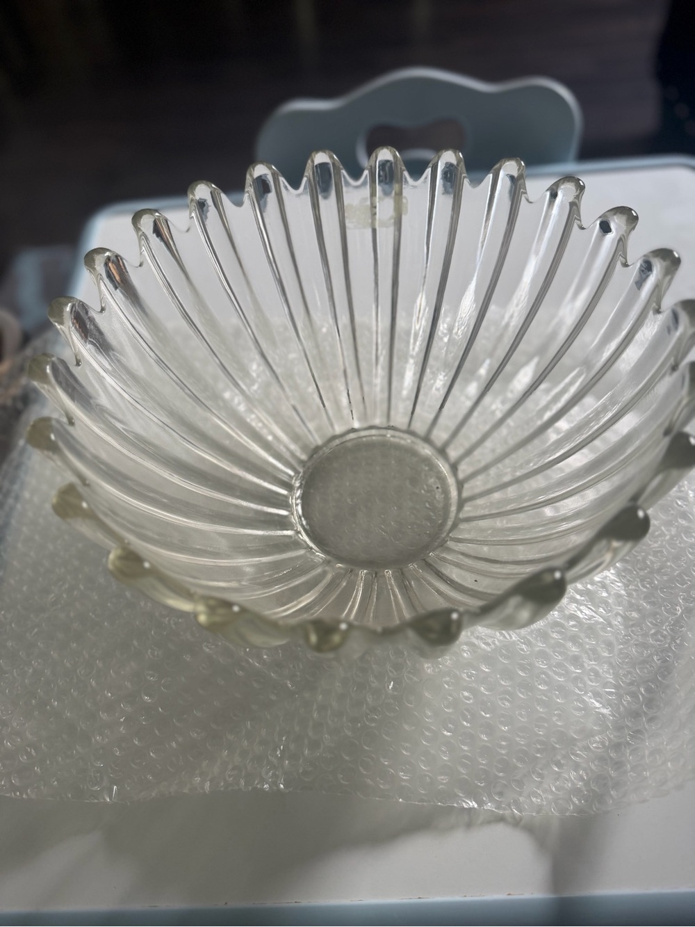 Clear Glass Decorative Bowl - Ribbed Petal Design